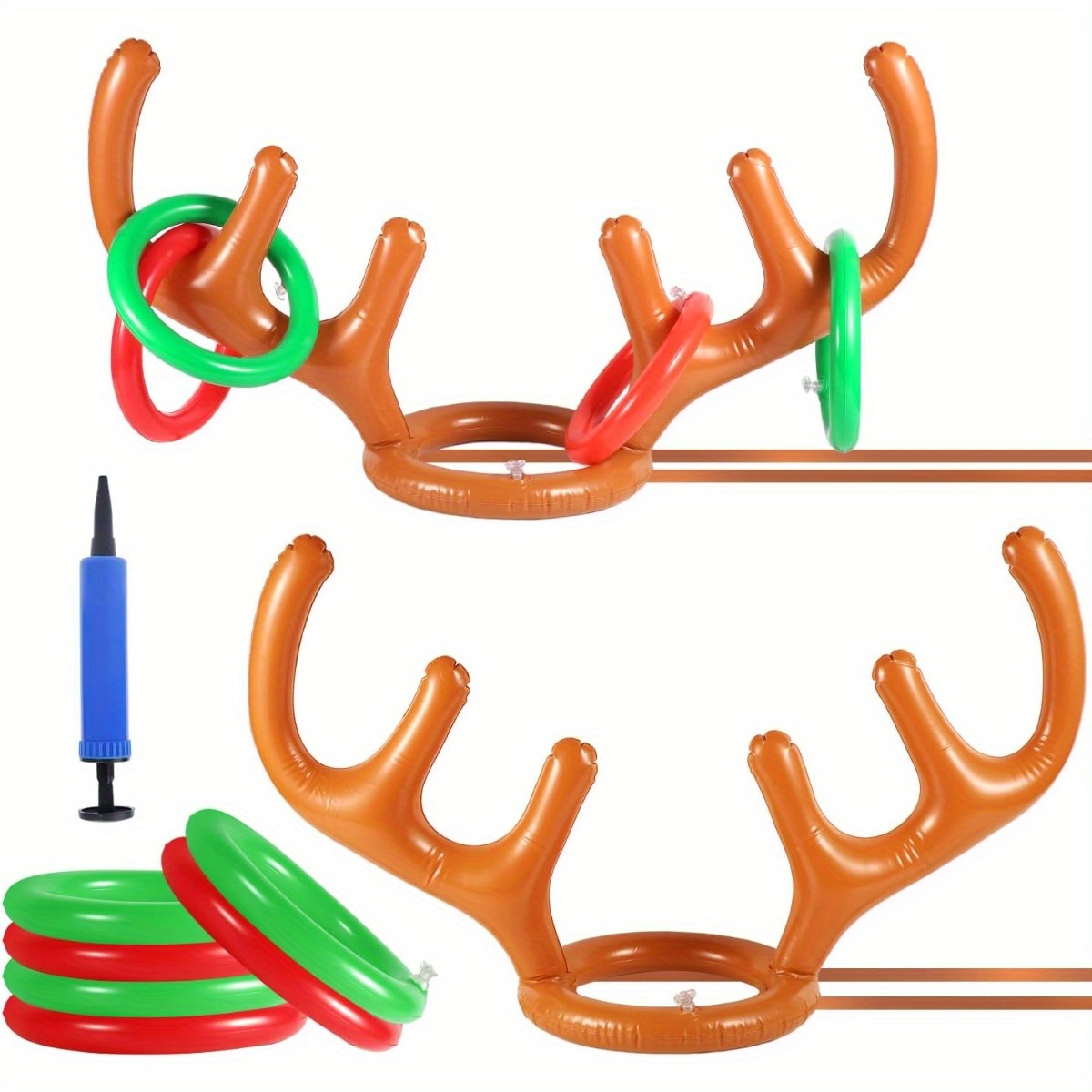 

11pcs Inflatable Reindeer & Ring Set With Pump - Christmas Party Games, Toss Game & Holiday Decorations