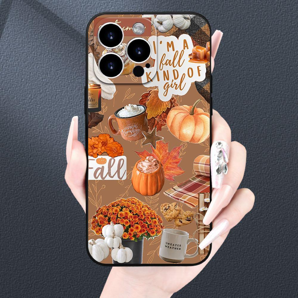 

Jit Christmas Autumn Pumpkin & Coffee Leaves Pattern For Iphone Case, Shockproof With Lens Protection, Black Tpu, Compatible For Iphone 11/12/13/14/15 Plus Pro Max