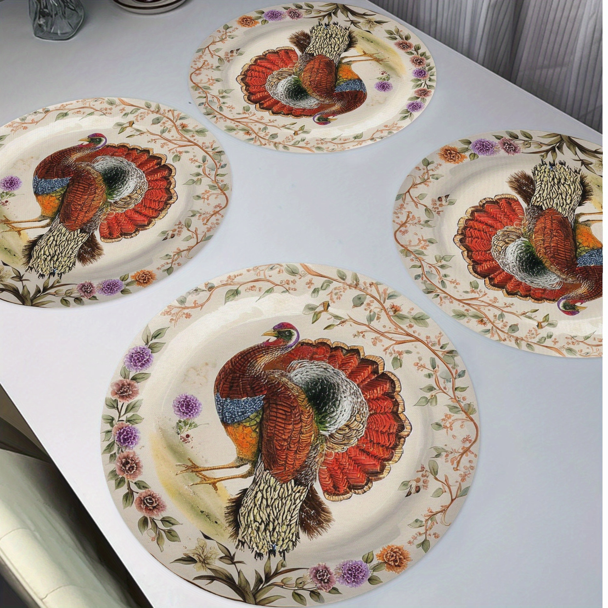 TEMU 4pcs Turkey Round Placemats, Seasonal Table 15" For Dining Decoration