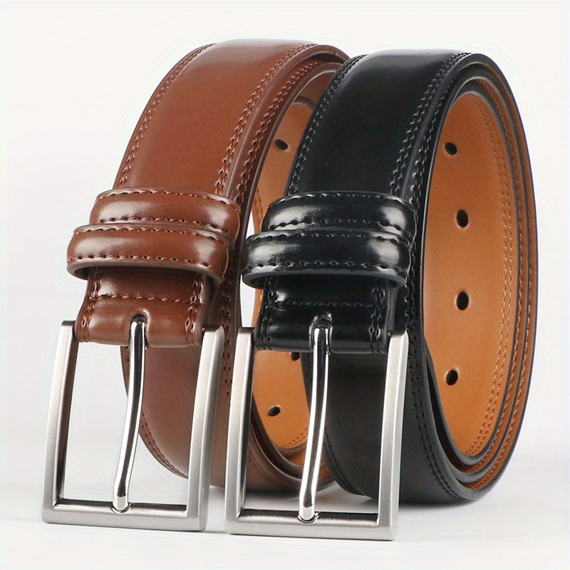 

2pcs Men's Genuine Leather Belts - Classic For Jeans & Business, Perfect Gift For Dad Or Husband