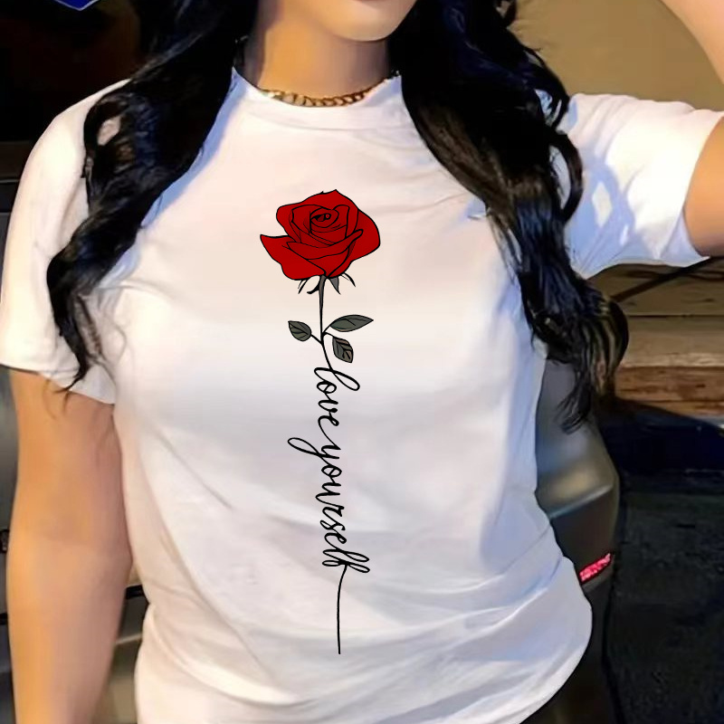 

Rose 220 Grams Of Cotton, Soft And Casual Printed T-shirt, Casual Short Sleeved T-shirt - Comfortable And Summer Women's T-shirt