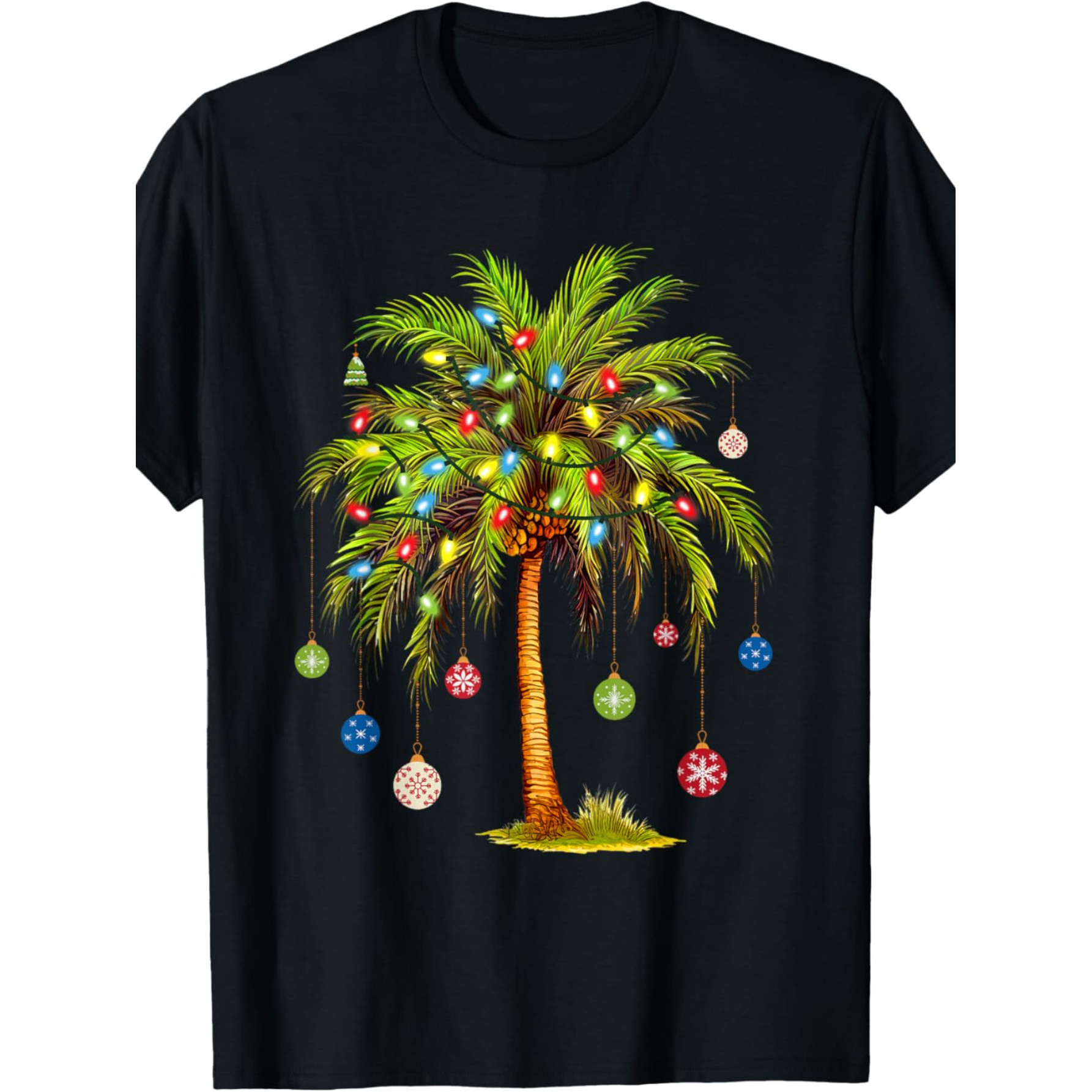 

1 Pcs Christmas Palm Tree Lights Hawaiian Tropical Christmas T-shirt