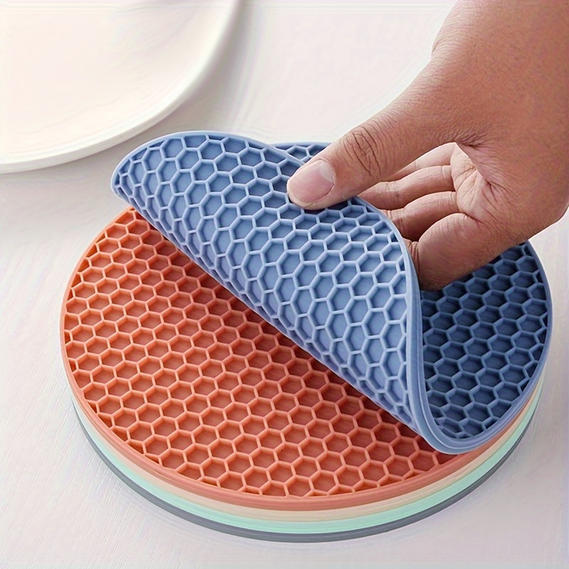 

5pcs Premium Silicone Round Placemats & Coasters Set - Heat Resistant, Non-slip, Honeycomb Texture, Kitchen For Stylish Dining, , Protection| Decor|nonslip Coasters