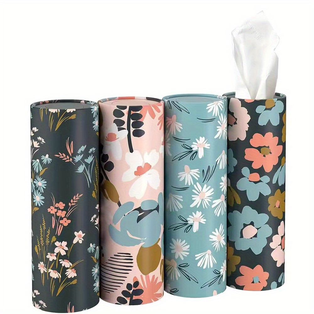 

Floral Car Tissue Holder With 40 Sheets Of 3-ply Virgin Wood Pulp Facial Tissues - Random , Elegant Portable Cylinder Tissue Box For Vehicle Use