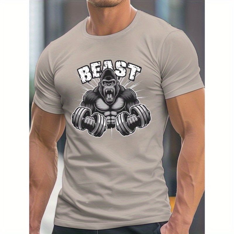 

T-shirt Musclé pour Hommes - Col Rond Décontracté à Manches Courtes, Léger & Confortable pour l'Été, Imprimé, Haltères