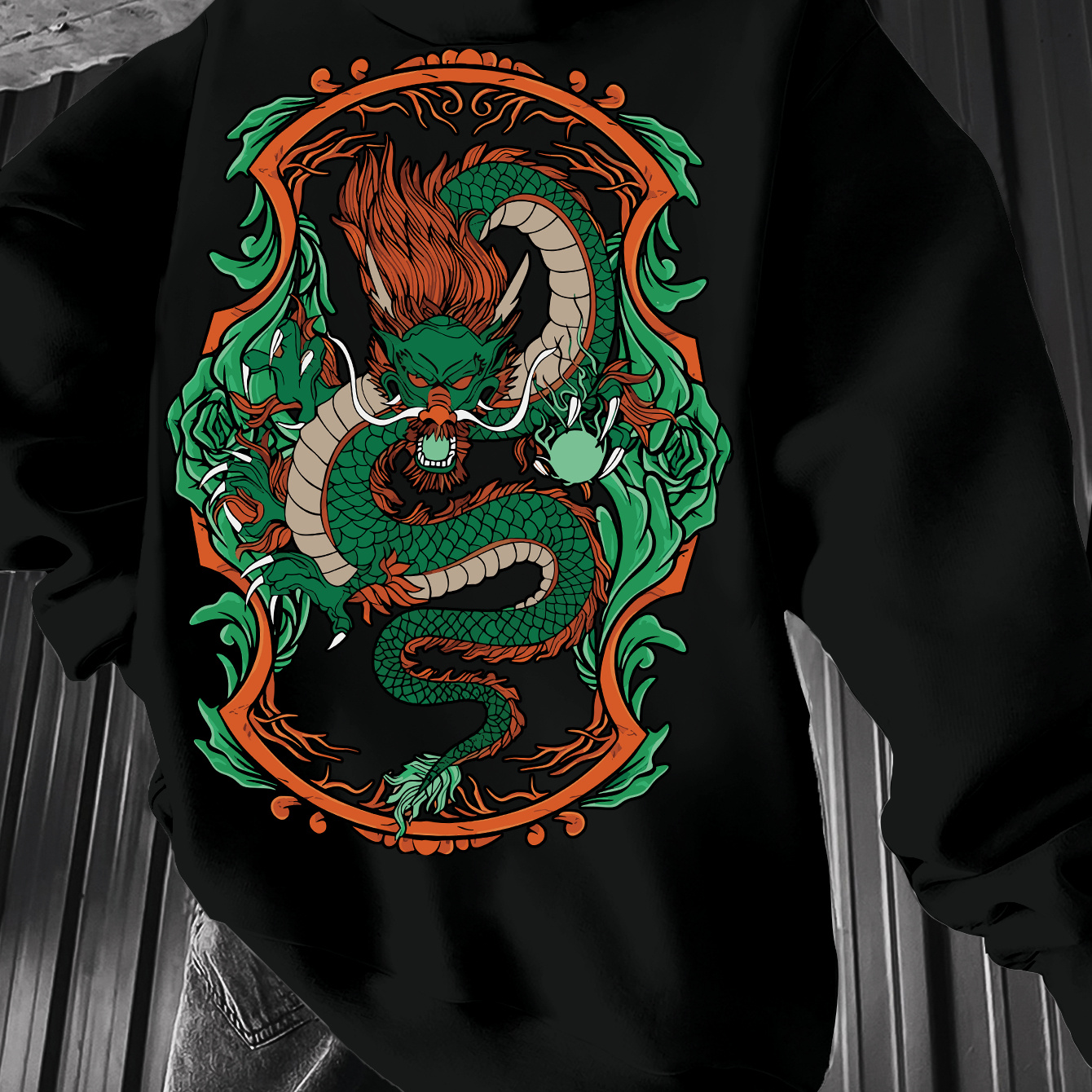 

Men's Casual Hoodie With Geometric Dragon Design - Stretchy Polyester Blend, Machine Washable, Perfect For Spring/fall