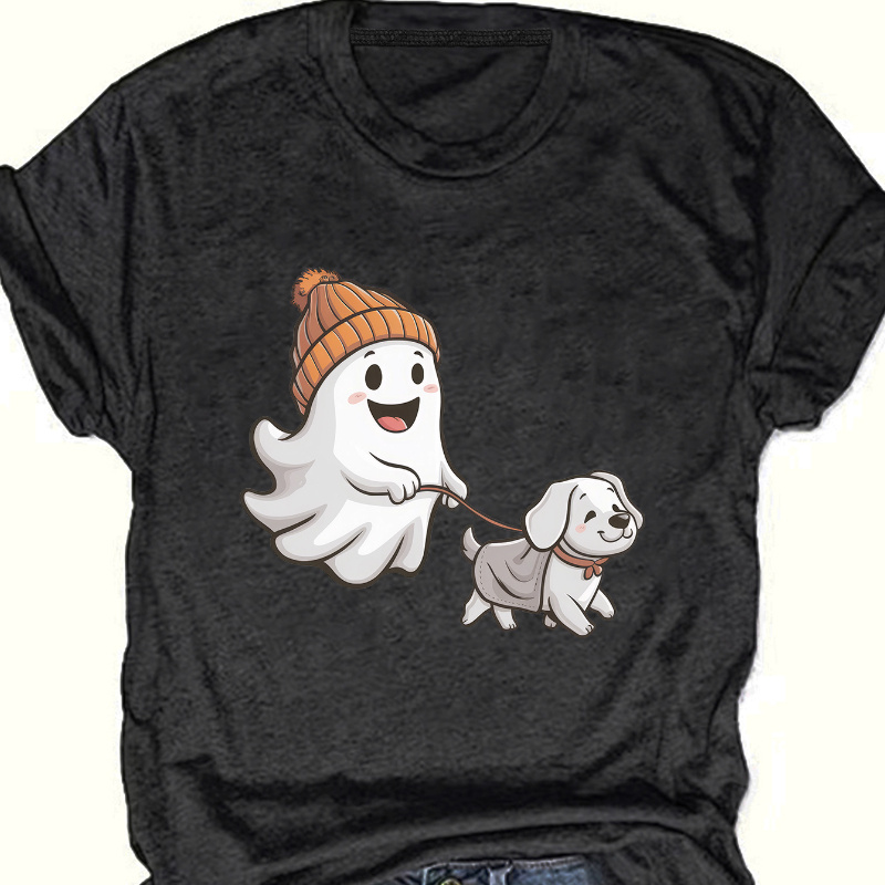 

Women's Halloween & Dog Tee - Crew Neck, Short Sleeve, Stretchy Rayon Activewear Top