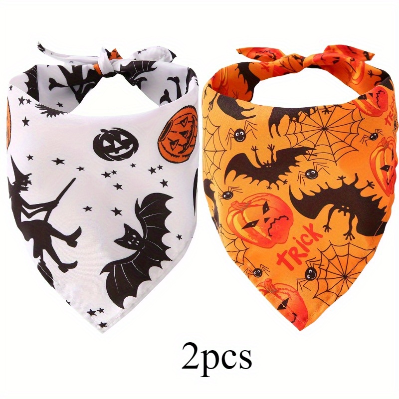 TEMU 2 Bandanas pour Animaux d'Halloween, Imprimé Chauve-Souris et Citrouille, Foulards pour Chiens en Lavable avec Festifs, Accessoires de Mode