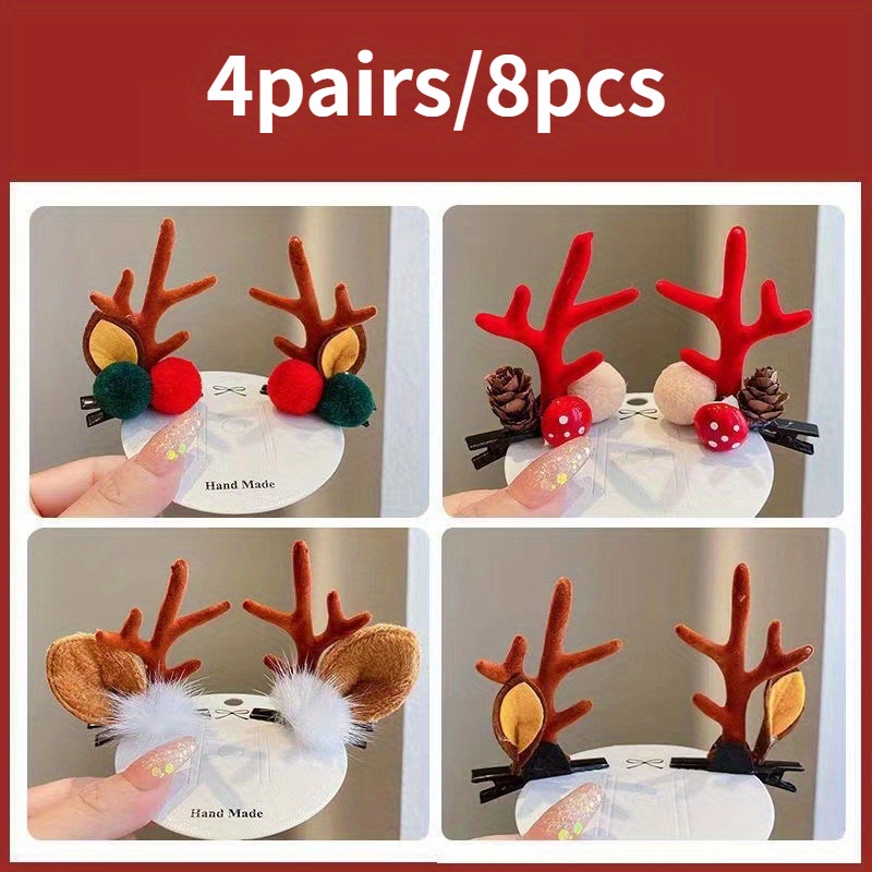 

8pcs Sparkling Reindeer Headbands With Plush Balls - Soft, Christmas Hair Accessories For Adults, Ideal For Holiday Decor & Outfits