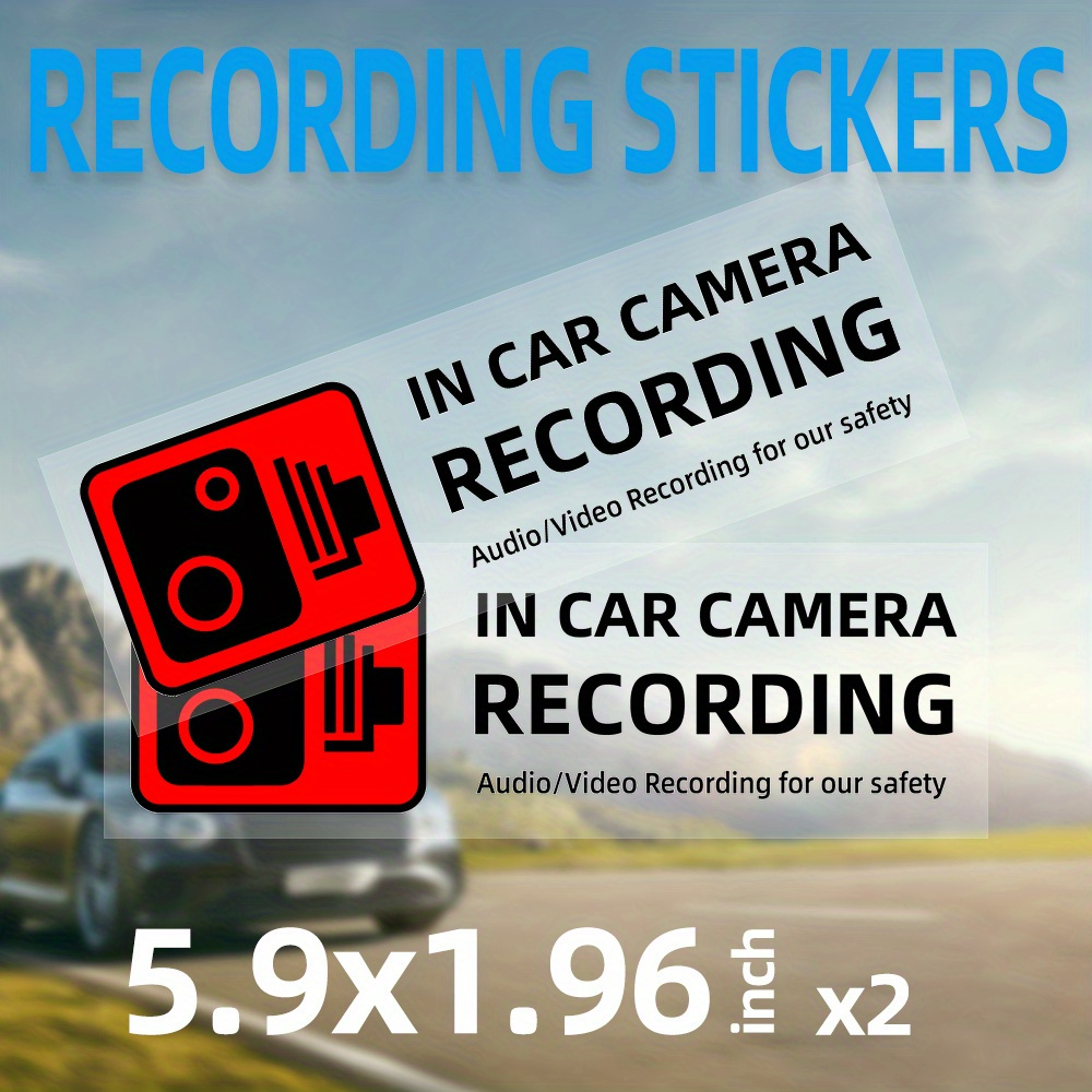 2pcs Car Camera Warning Stickers, Colorful Recording Warning Sticker Reminder Sticker Black And White Warm Reminder Slogan Identification