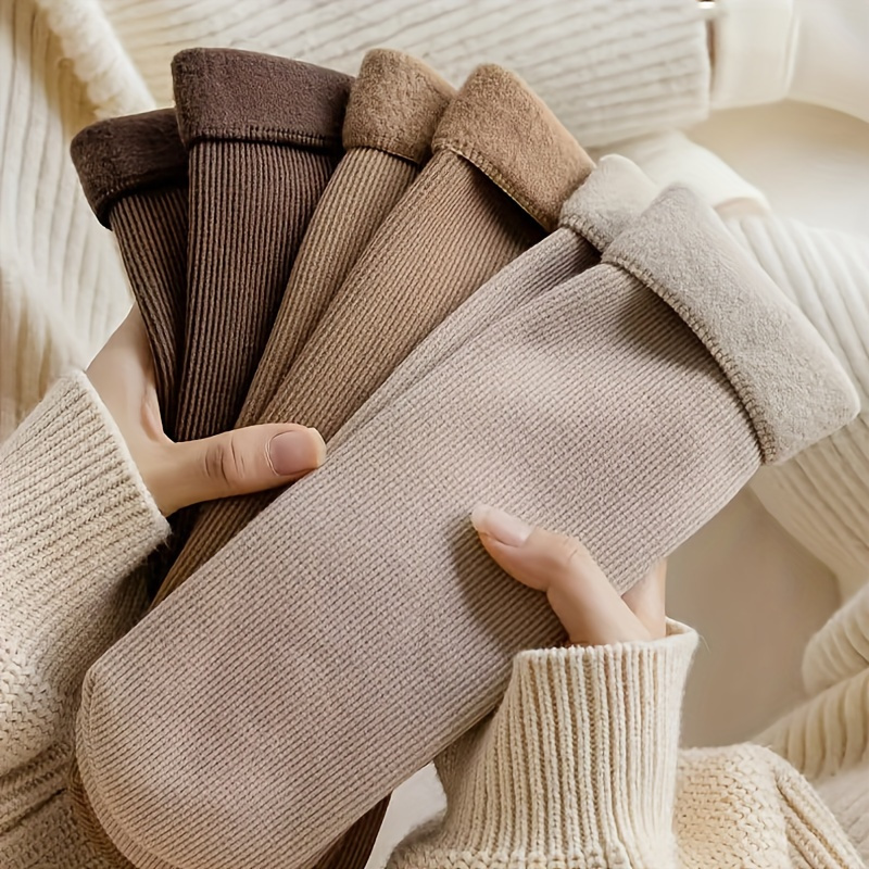 

5pcs Cozy Fleece-lined Winter Socks For Men And Women - Soft, Warm, Odor-resistant, Of , Brown, And , Polyester Knit