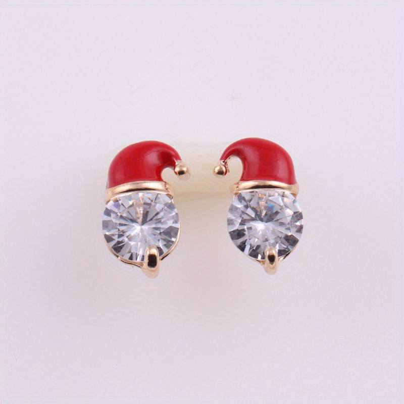 TEMU 2pcs Exquisite Fashionable Synthetic Synthetic Synthetic Zircon Christmas Earrings, Easy Christmas Earrings, Christmas Hat Earrings, Halloween