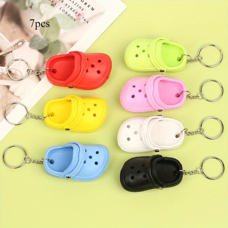 TEMU 7pcs Mini Slipper Keychain Set - Creative Pvc Couple Accessories, Car And Bag Decoration, Gift Christmas Halloween