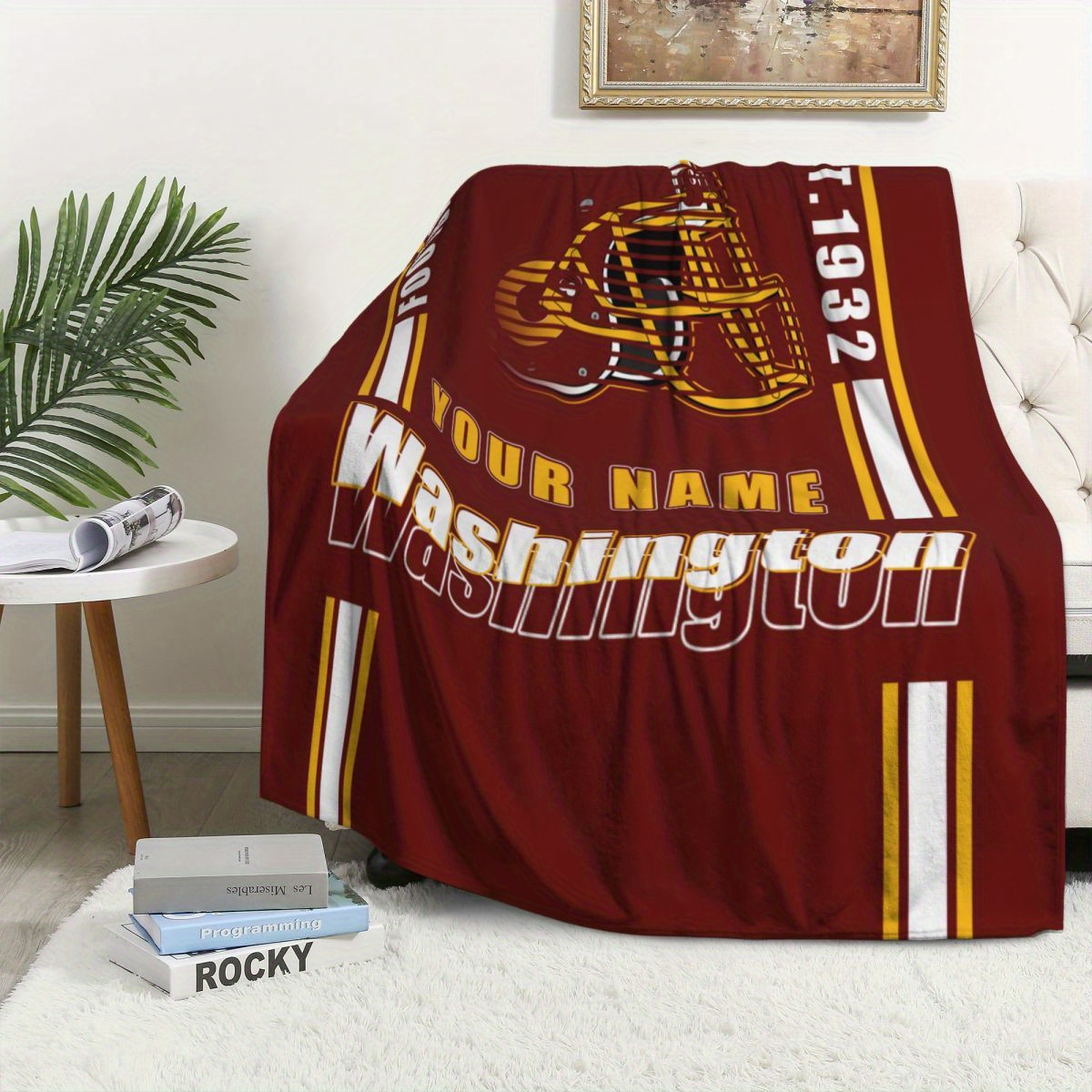 

Customizable Washington Football Throw Blanket, Personalized Name Gift Blanket, Lightweight Knit Fabric Sofa Decor, Polyester Rectangle Blanket For Men And Women