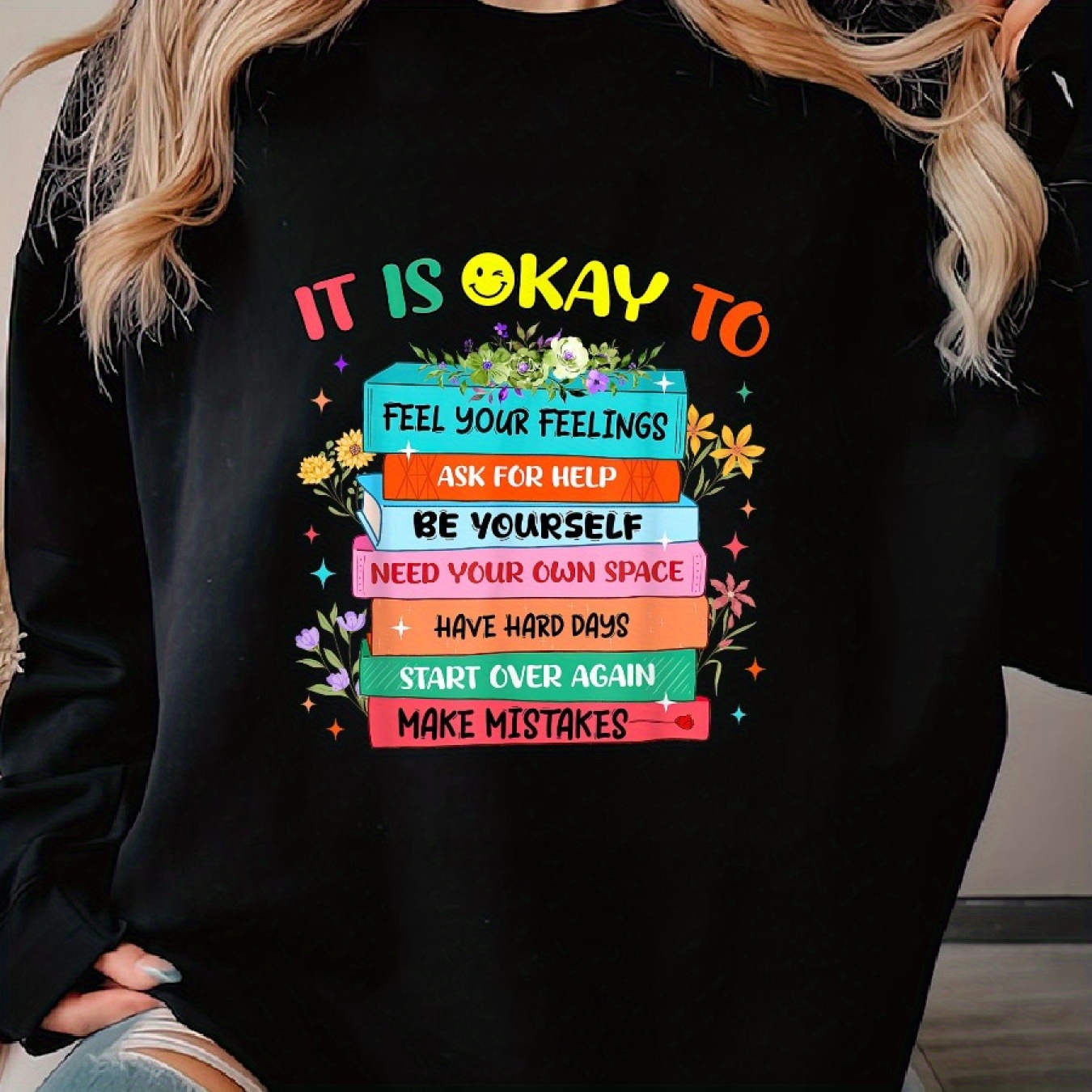 

It_s To Mental Health Sped Teacher School Counselor Woman's Cozy Pullover Sweater, Casual Long Sleeve Crew Neck Sweater For Sports