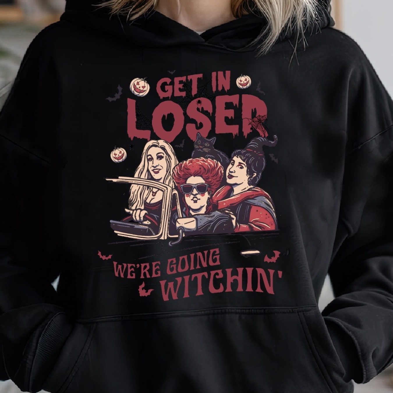 

Get In , With Sisters, Halloween Cozy Pullover Hoodie, Casual Long Sleeve Hoodie For Sprots