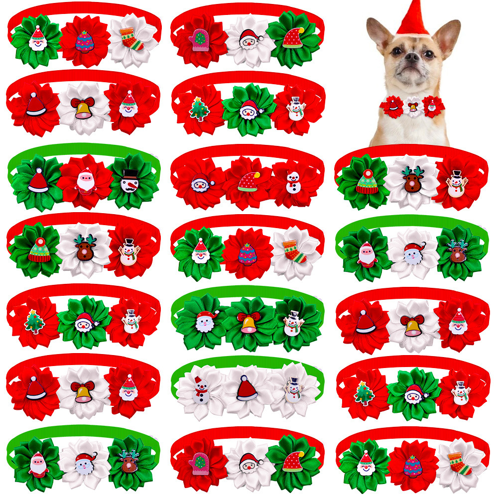 

8pcs Adjustable Christmas Dog Collars With Flower Accents - Lightweight, Pet Accessories