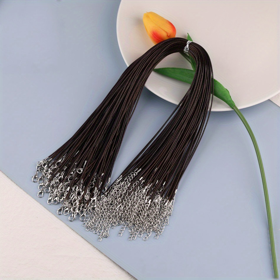 Image of Set Of 20 Waxed Faux Leather Cords For Necklaces, 18 Inches Long, Featuring Lobster Clasps, Suitable For Jewelry Crafting ( In Black Or Assorted Colors)