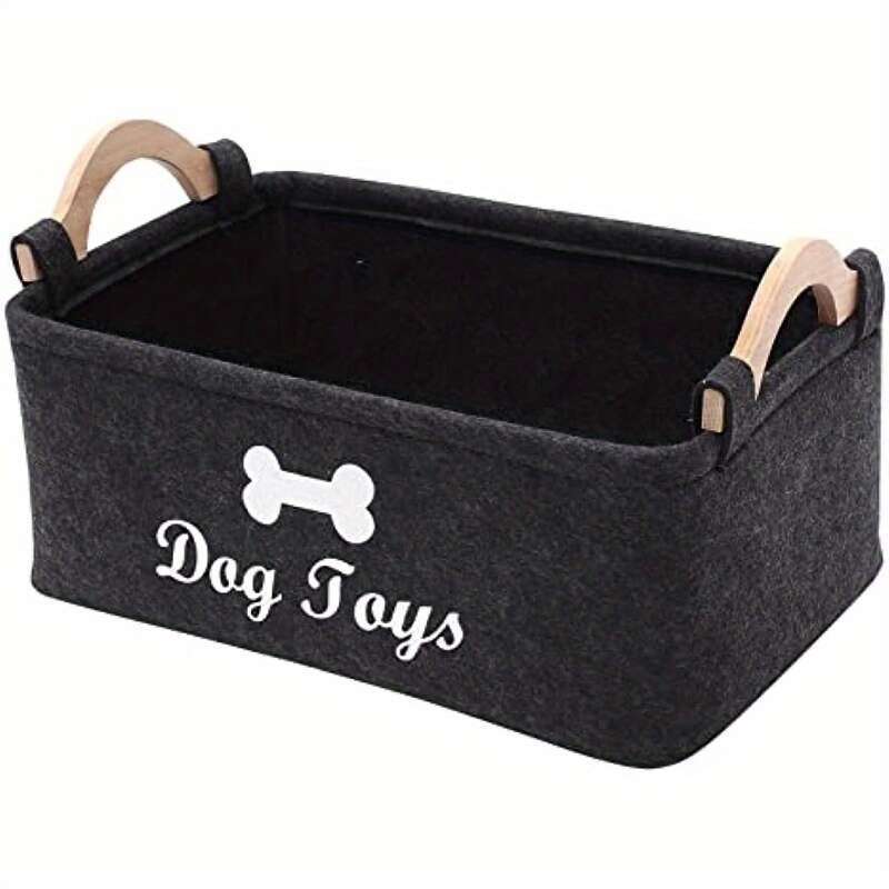TEMU 1pc Fukuchong Vinyl Felt Dog Toy Storage Basket - Pet Toy Organizer Chest With Handles, No Battery Required