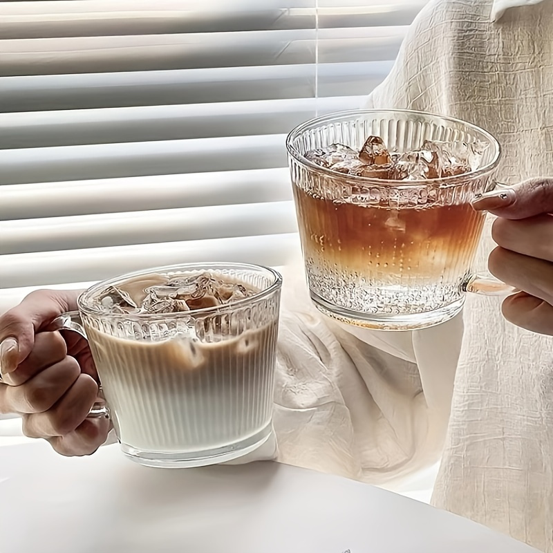 2pcs Ribbed Glass Mugs With Handles - Versatile For Coffee, Tea, Juice & Milk - Ideal For & Social Gatherings, Coffee Mug