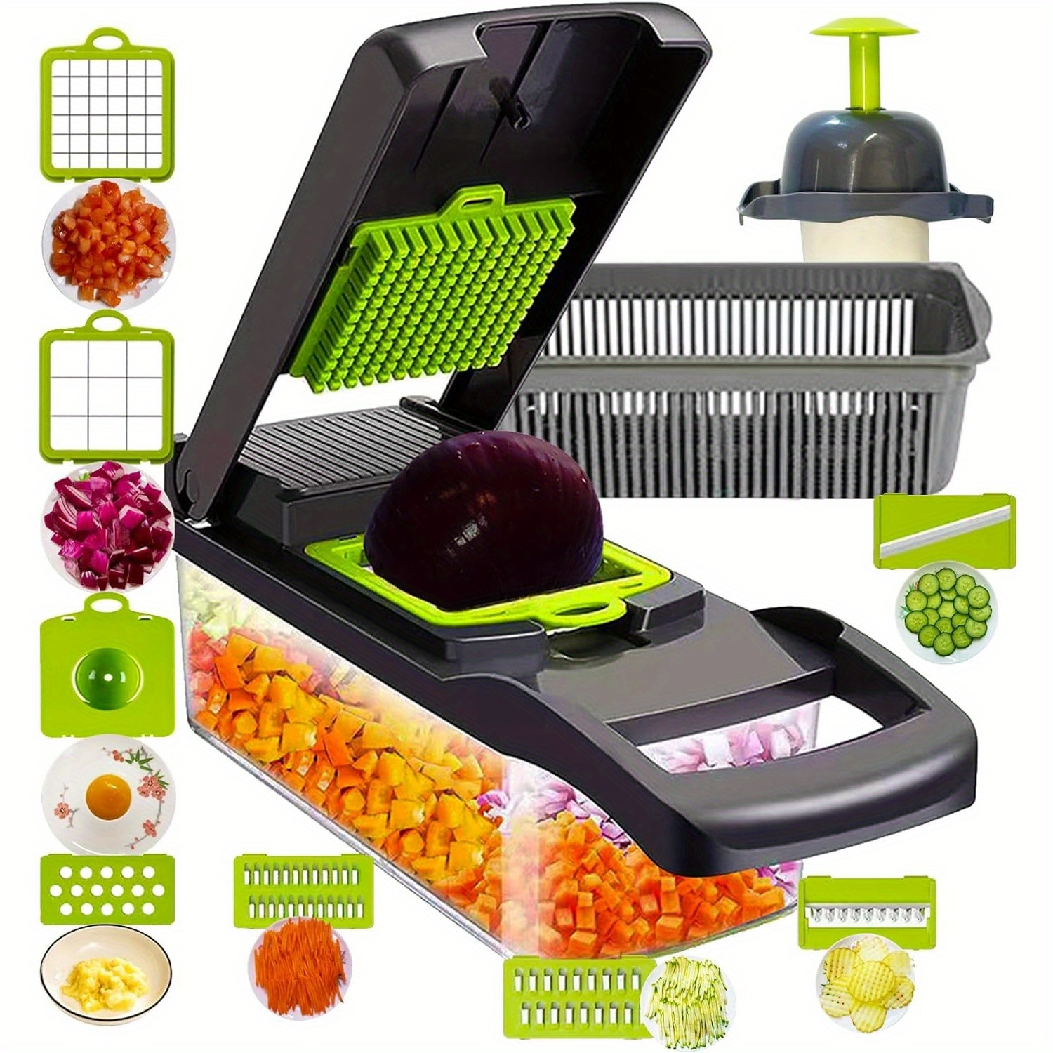 

Multi-functional 15-in-1 Vegetable Chopper With Container, Vegetable Chopper And , Onion Chopper, Veggie Chopper, Vegetables Cutter, Dicer Cutter, Easy To Clean (gray)