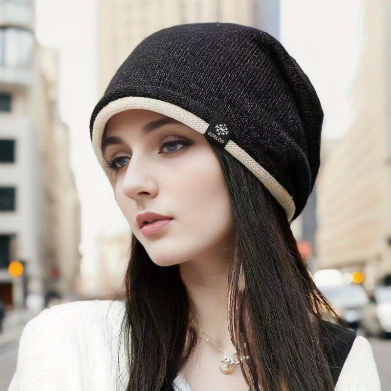 TEMU Chic Women's Fall & Beanie - Warm, Lightweight Knit Hat With , Ribbed Texture, And Trim, New Year's Outdoor Activities, Hand Wash Only