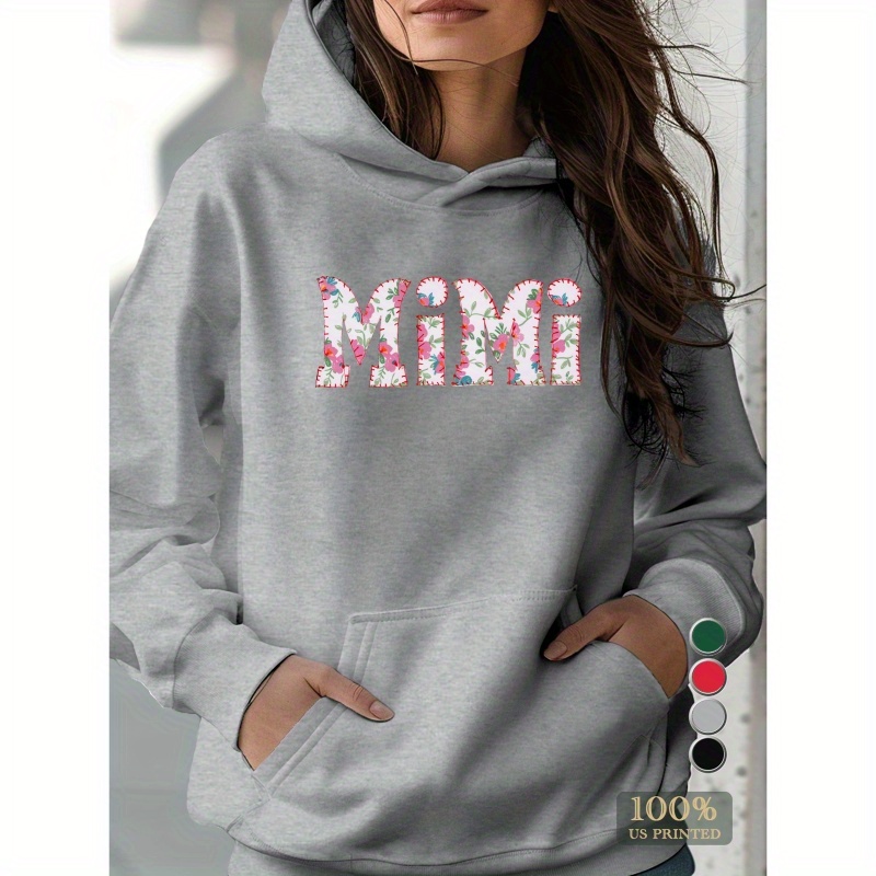 

Mimi Floral Patternb Hoodie, Casual Long Sleeve With Pocket Hooded Sweatshirt For Winter & Fall, Women's Plus Size Clothing