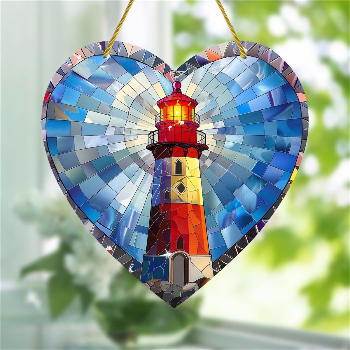 

Heart Shaped Lighthouse Light - Vibrant Acrylic Window Hanging Sign, Garland Centerpiece - Gift For Women