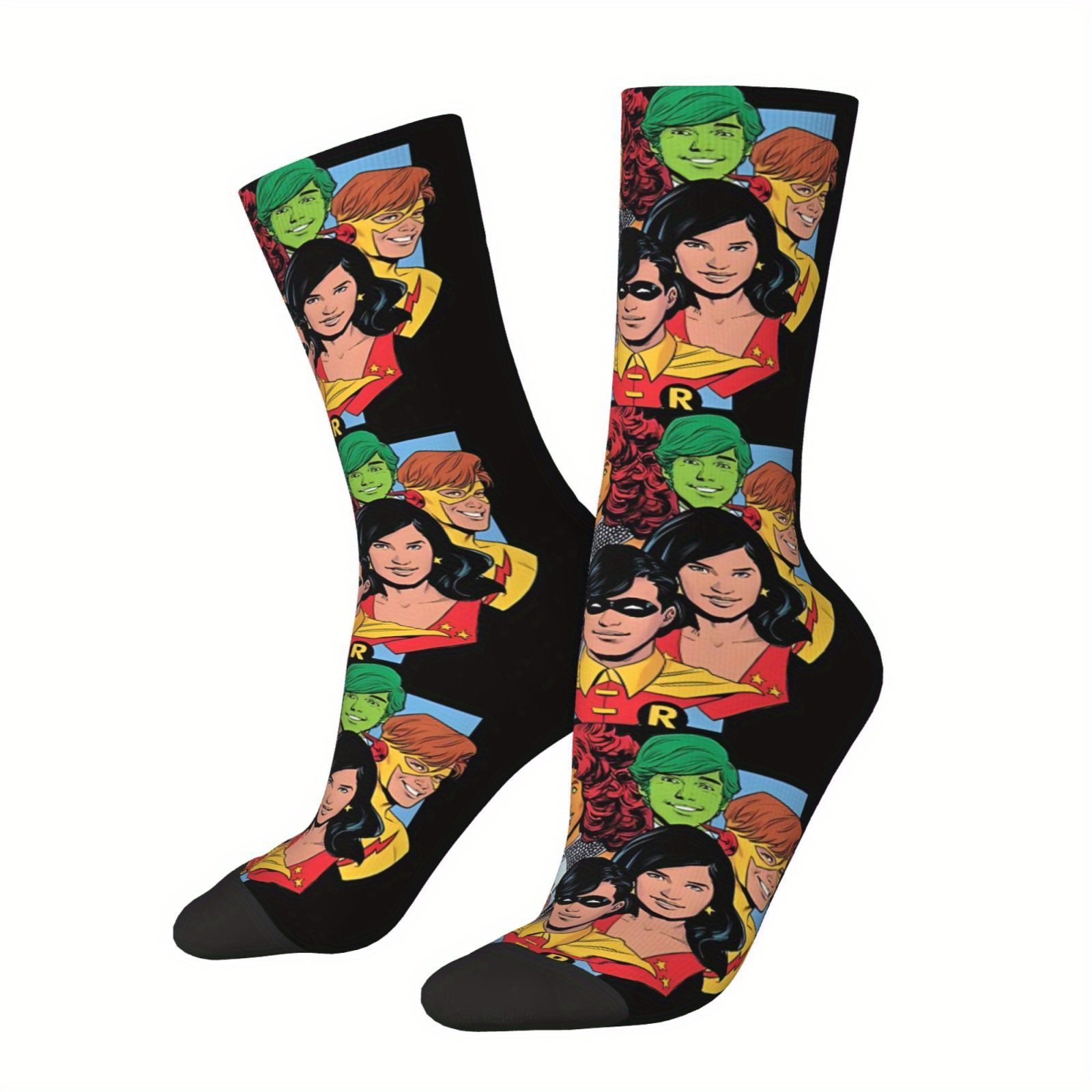 

Cartoon Men Pattern 1 Pair Men's Mid-calf Socks, Breathable Comfy Casual Sports Socks For Basketball Running
