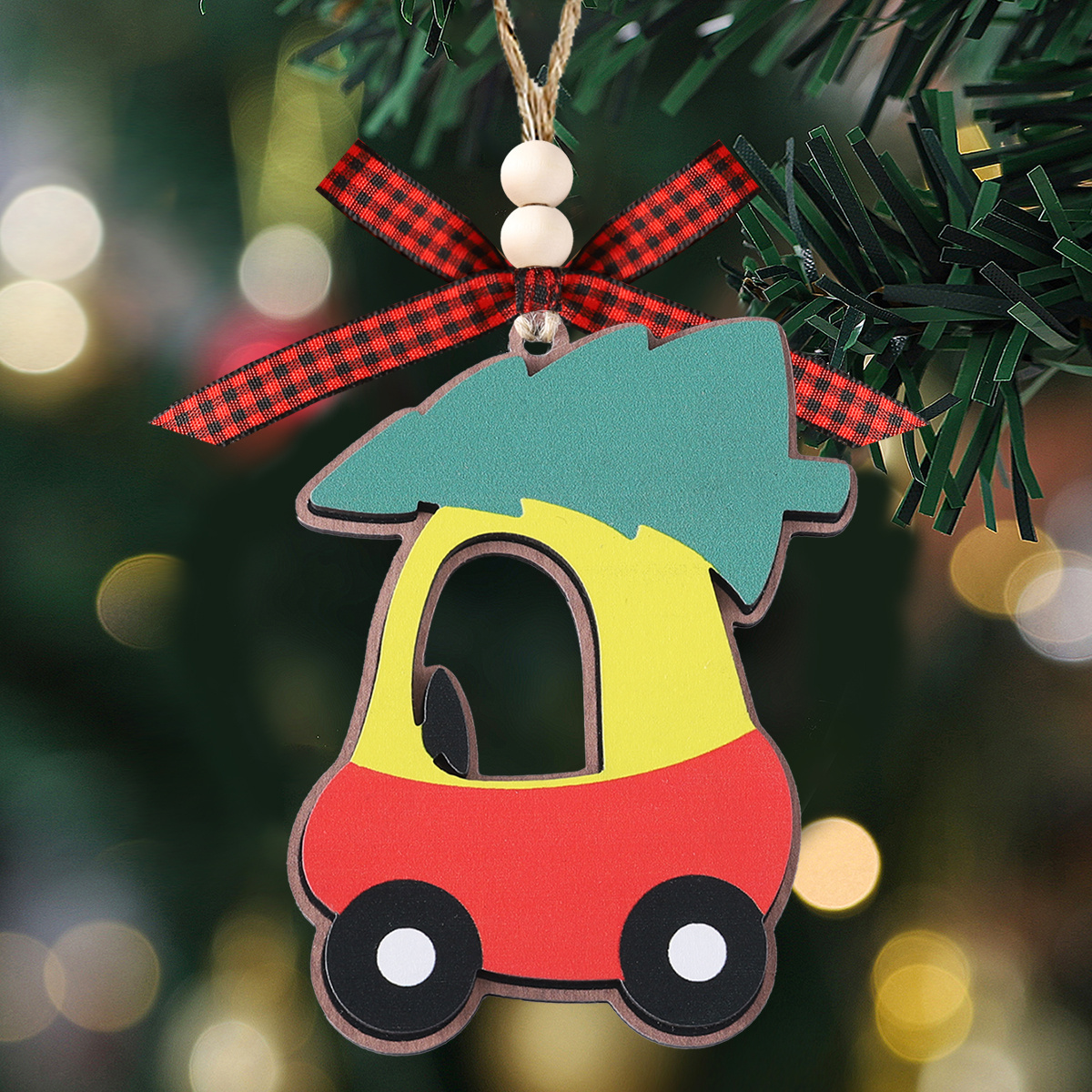 

Charming Wooden Car Christmas Ornament - 2-layer Hanging Tree Decor, & Party Decoration