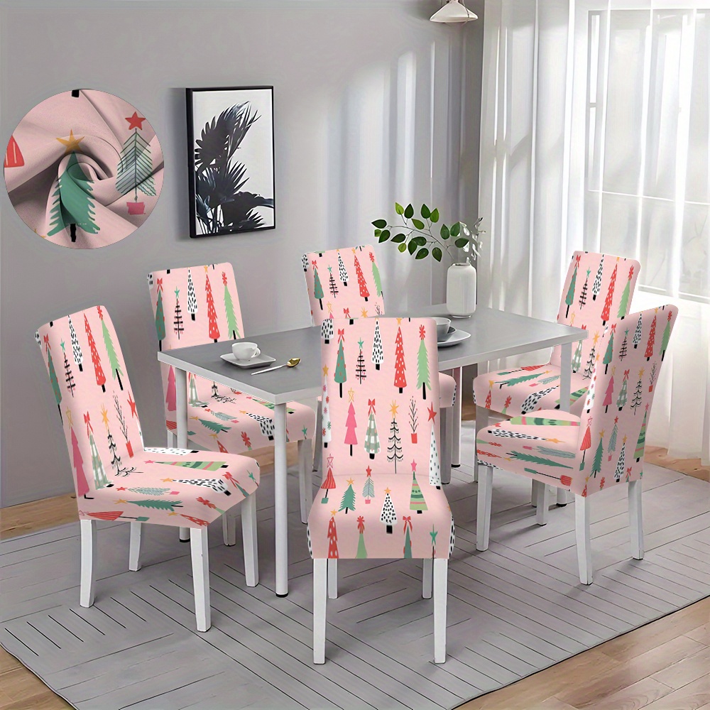 

Christmas Tree Print Chair Covers 2/4/6pcs Set - Polyester Dining Chair Slipcovers, Soil & Stain Resistant, Machine Washable, Seam Closure, Contemporary Style For Living Room, Hotel, Kitchen Decor