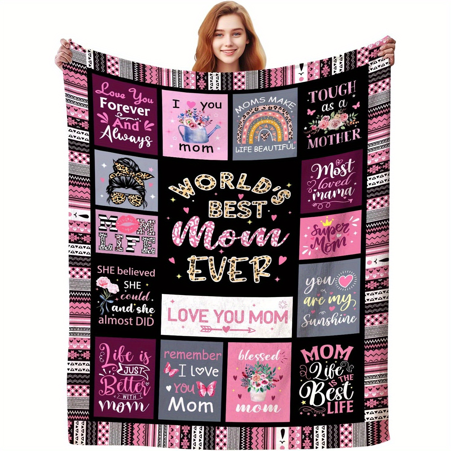 

' You Mom' Patchwork Flannel Blanket - , &