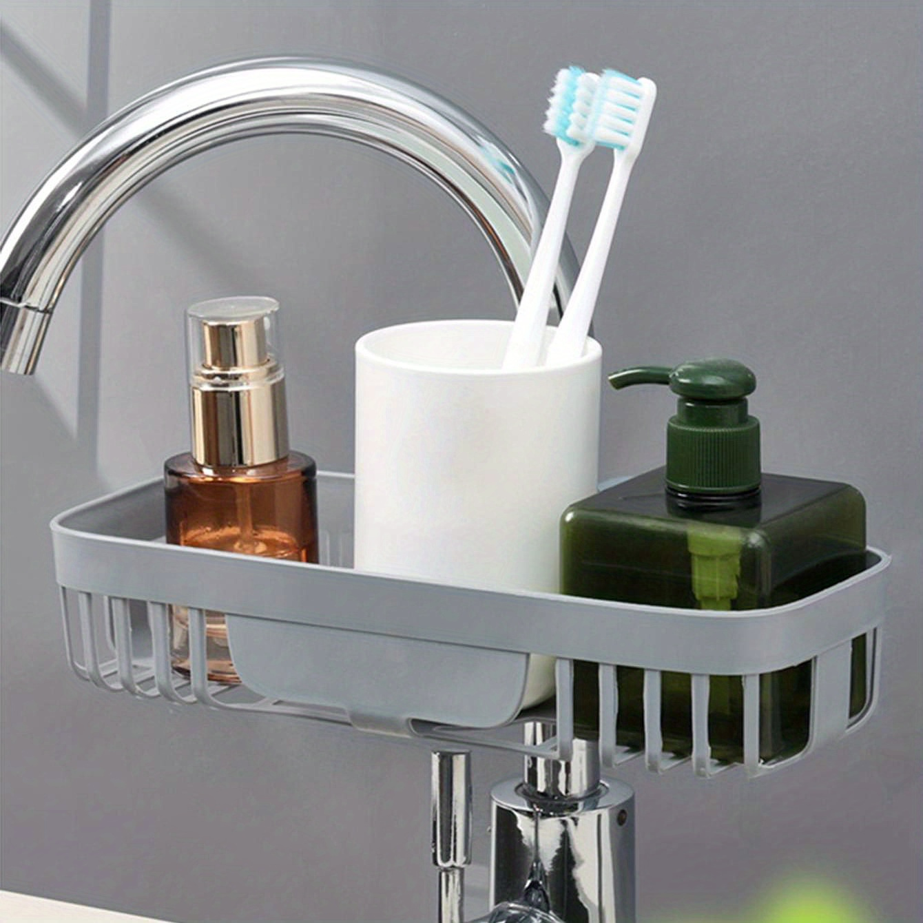 TEMU Versatile Faucet Sponge Holder - Modern Kitchen & Bathroom Storage Rack For Soap, Scrubbers | 9.84