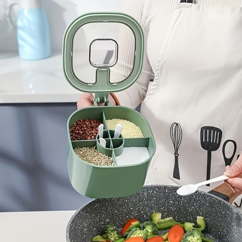 4-in-1 Large Capacity Seasoning Box Set with Lid & Spoon - Durable ABS, Perfect for Home Kitchen Organization, Salt Tank, Combination