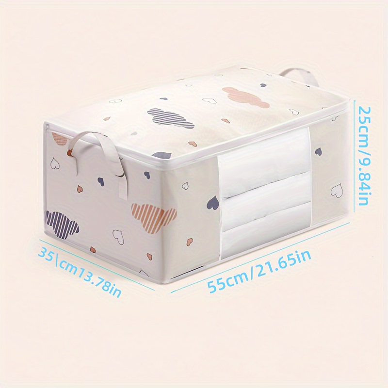 1шт. сумка для хранения одеял милый мультяшный облако, сумка с застежкой-молнией, прозрачное окно, складная, для хранения одеял короля и королевы, одеяло, постельное белье, одеяло, пуховое одеяло, экономия пространства, зимняя одежда, хранение, рождественские подарки, детали 7