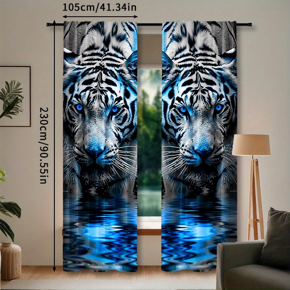 TEMU 2pcs, Rideau Fleur Tigre pour Décoration Maison, Traitement de Fenêtre à Poche de Tringle, pour Chambre, Bureau, Cuisine, Salon, et Bureau