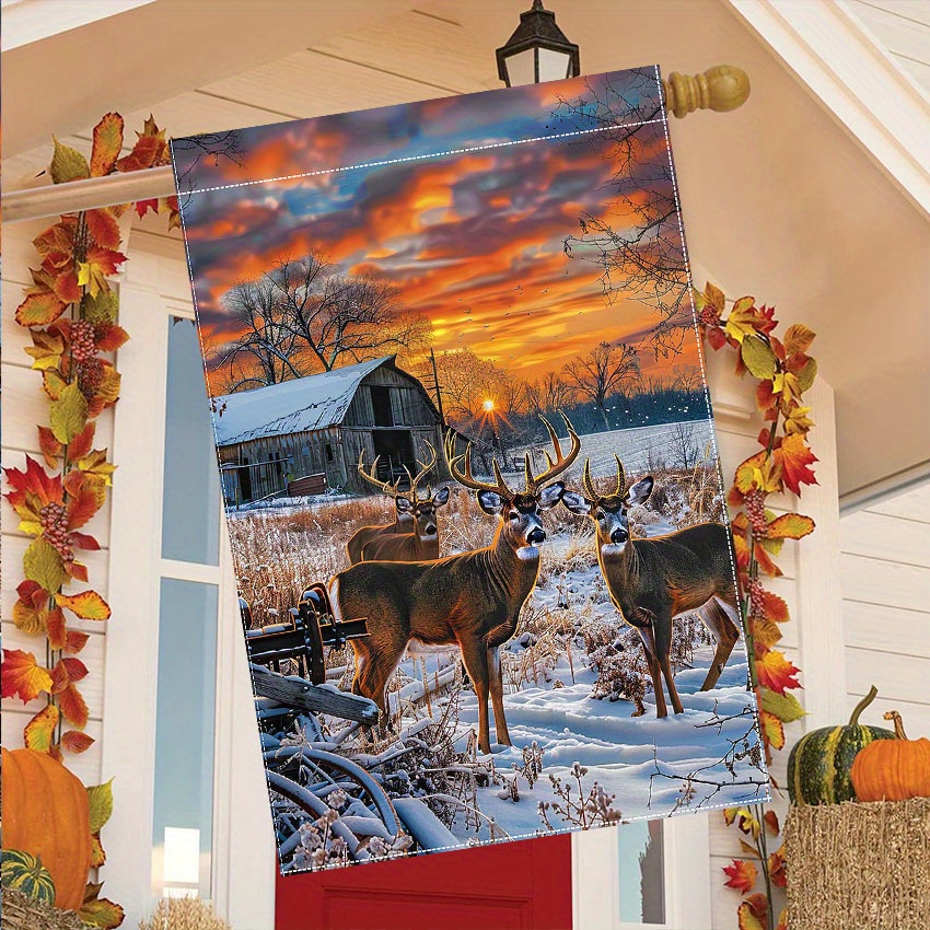 

Seasonal Winter Flag, Double-sided 28x40 Inch, Polyester No-electricity Decorative Outdoor Flag For Lawn And Doorway, Charming Farmhouse Yard Decoration - 1pc