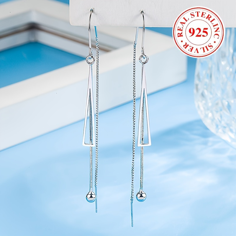 

Sterling 925 Silver Hypoallergenic Earrings With Hollow Triangular Hanging Earrings, Elegant And Luxurious Style, Fashionable Women's Earrings