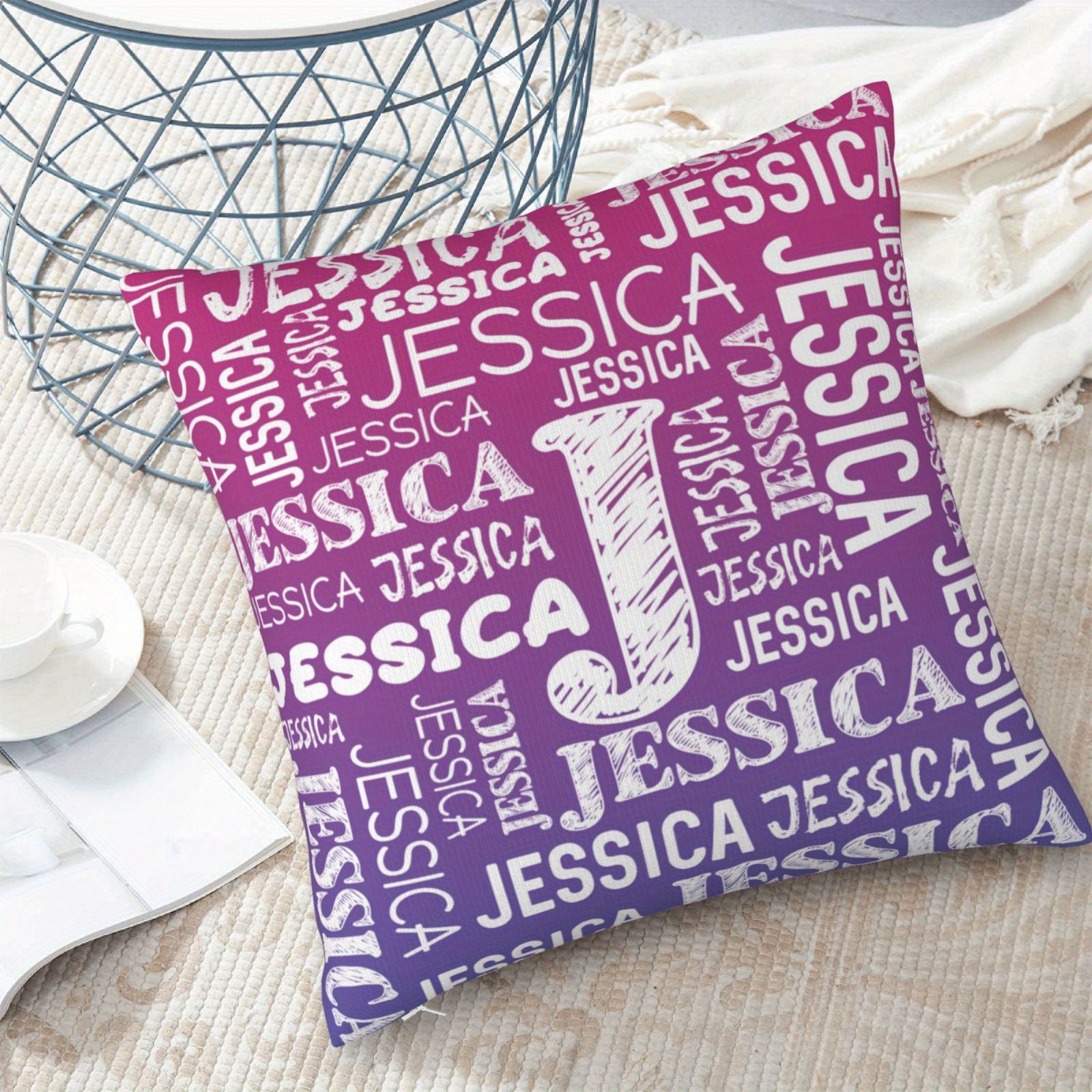 

Custom Name Pillowcase - Personalized 18"x18" Lumbar Cover, Purple With White Letters, Zippered Polyester For Bed, Sofa, Ideal Gift For Couples And , |contemporary Pillowcase|machine Washable Cover