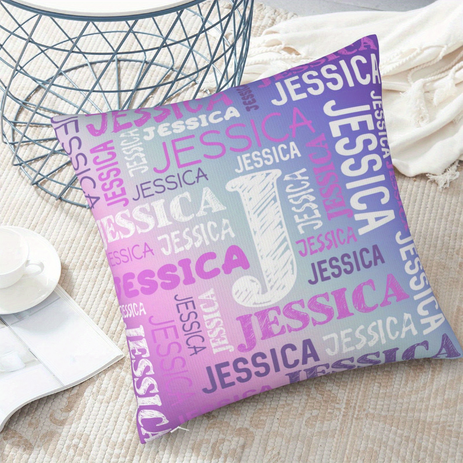 

Custom Name Lumbar Pillowcase 18" X 18" - Personalized Plush Cover With Zipper Closure, Machine Washable, Couch & Bed Decor