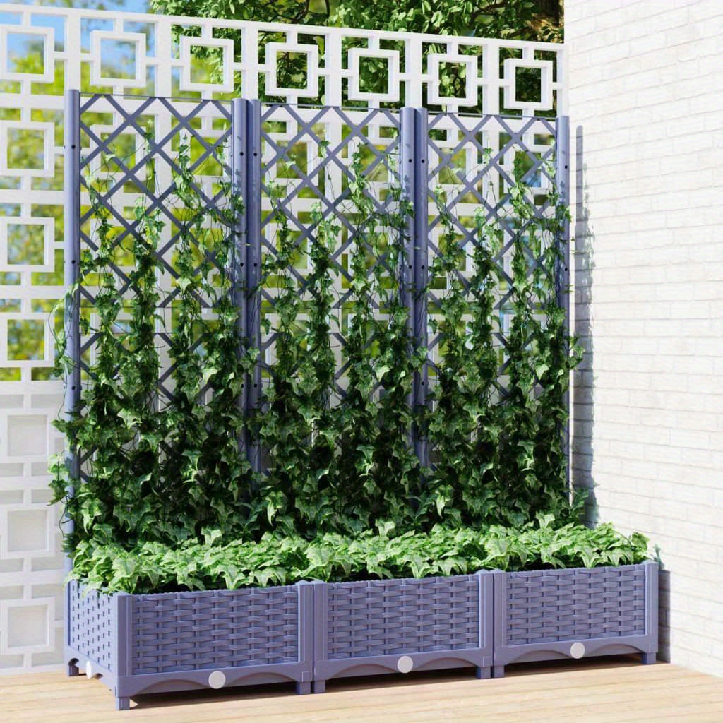 

Dark Grey Garden Planter With Trellis 120cm X 40cm X 1215cm Durable Pp For Plants And Vines Outdoor Decorative Storage