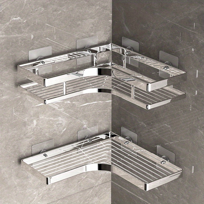 

Stainless Steel Corner Shower Caddy - No-drill, Thickened Flat Bar Shelf For Organization