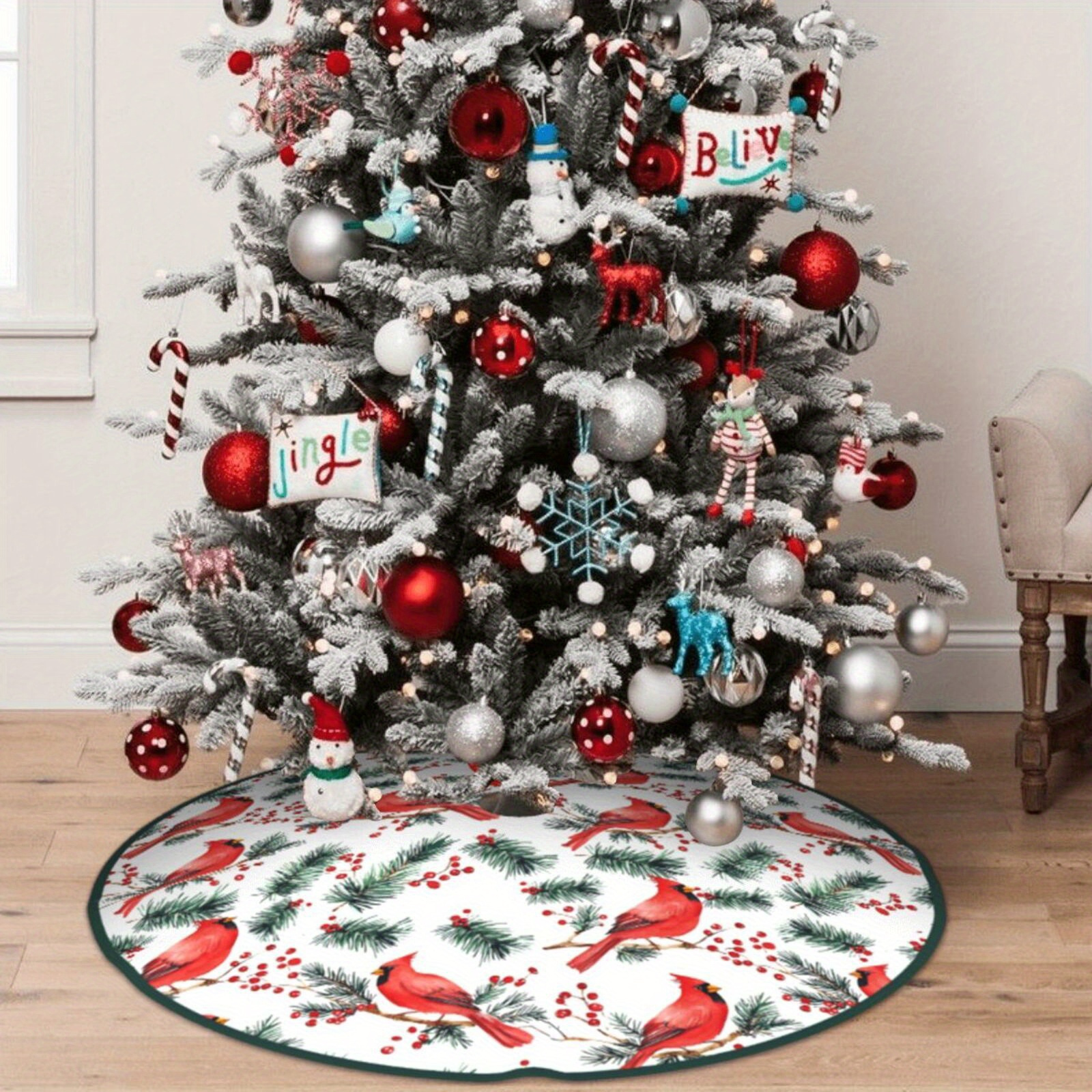 

Charming & Holly Christmas Tree Skirt - Durable Polyester, For Trees 4.5-7.5ft, Decor