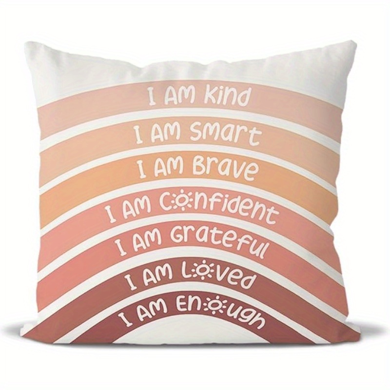 

Inspirational Rainbow Throw Pillow Cover - "i Am" Affirmation Design, Contemporary Linen Cushion For Home Decor, Hand Wash Only, Zipper Closure, Multiple Colors