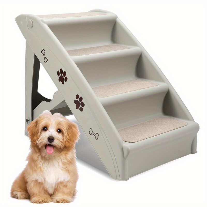 Image of 1set Sonnewelt Foldable Dog Stairs, Polyester Fiber Pet Ramp With Anti-slip Surface, Geometric Pattern, Medium Dog Breed Recommended, Portable Cat Aid