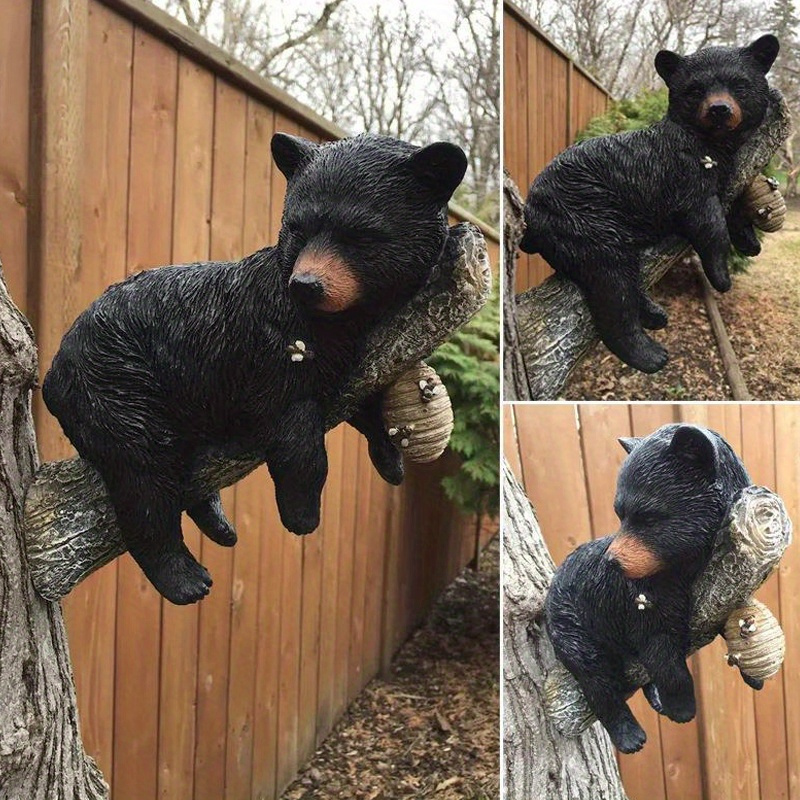 

Handcrafted Black Bear - Lifelike Resin Wildlife Figurine For Patio, Home, And Fence Decor - Woodland Animal Art For Indoor & Outdoor , Decor