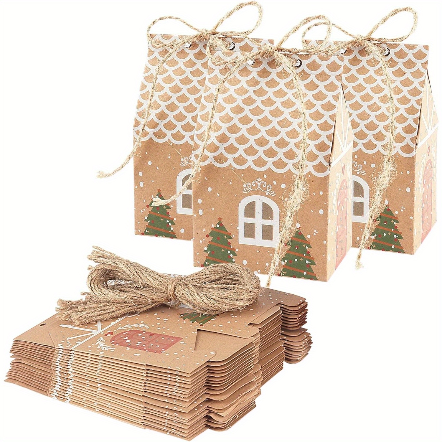 

12/24pcs Christmas House Boxes With Rope, Christmas Candies Treats Boxes House Shape Paper Gift Boxes Christmas Cookie Boxes Candy Boxes For Gift Small For Wedding Birthday Party Favor