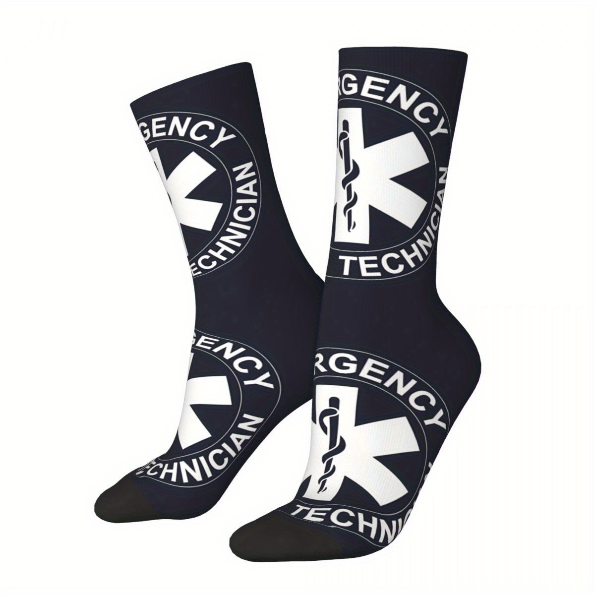 

Emergency Medical Technician Themed Novelty Socks - Polyester And Spandex Blend, Knit Fabric, Full-, Unisex Adult Cycling Running Scarf Socks, Hand Washable