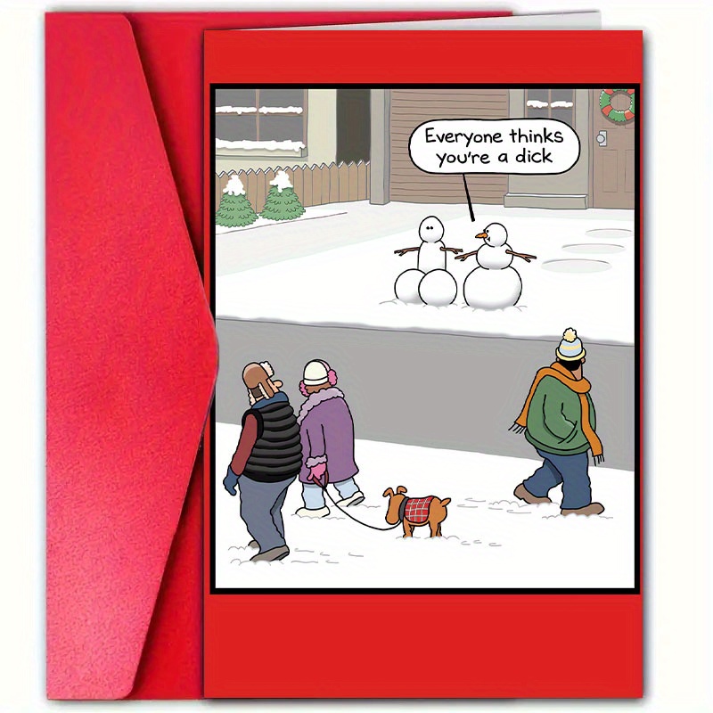 

1pc, Humorous Christmas Greeting Card With Envelope (12cm*18cm), Funny Snowman , Cute , Santa Claus Design, For Christmas, Paper Card For Family & Friends