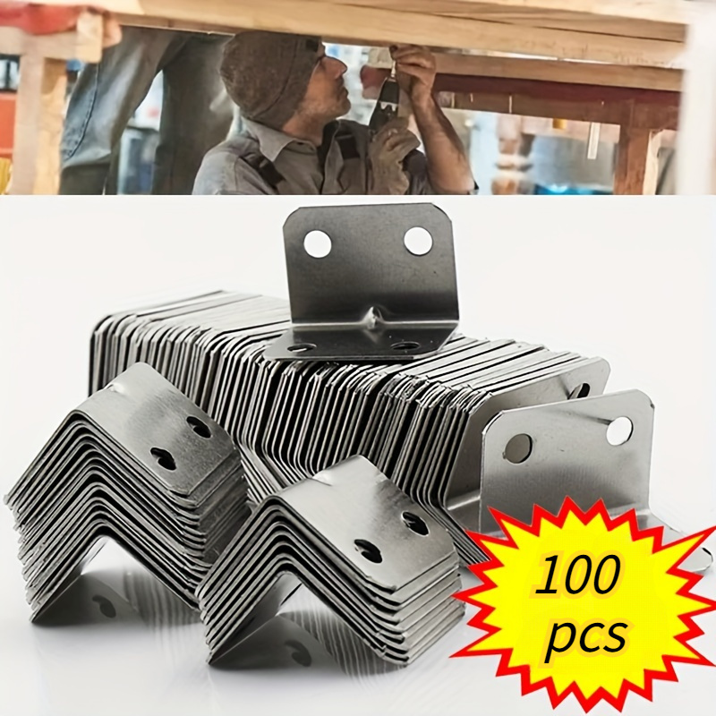 

100pcs Steel L-shaped Corner Braces, 90 Degree Angle Joint Connectors, Reinforcement Bracket Fasteners For Furniture, Tables, Chairs, And Wardrobes